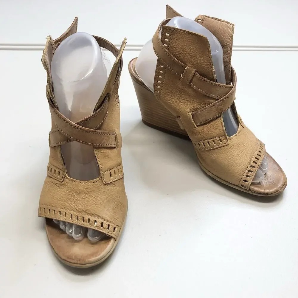 Miz Mooz Sandals Shoes Womens Size 9 40 Beige Leather Wedge Slingback Comfort